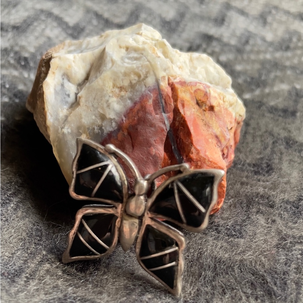 Black Onyx sterling silver inlay butterfly